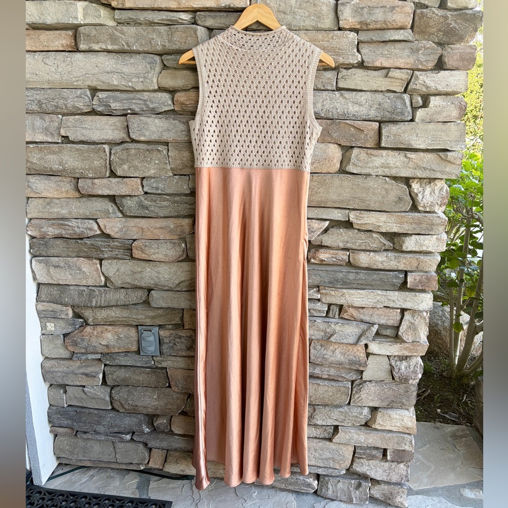 Anthropologie Mare Mare Mock Neck Knit Satin Sleeveless Maxi Dress Mixed Media - Picture 6 of 7
